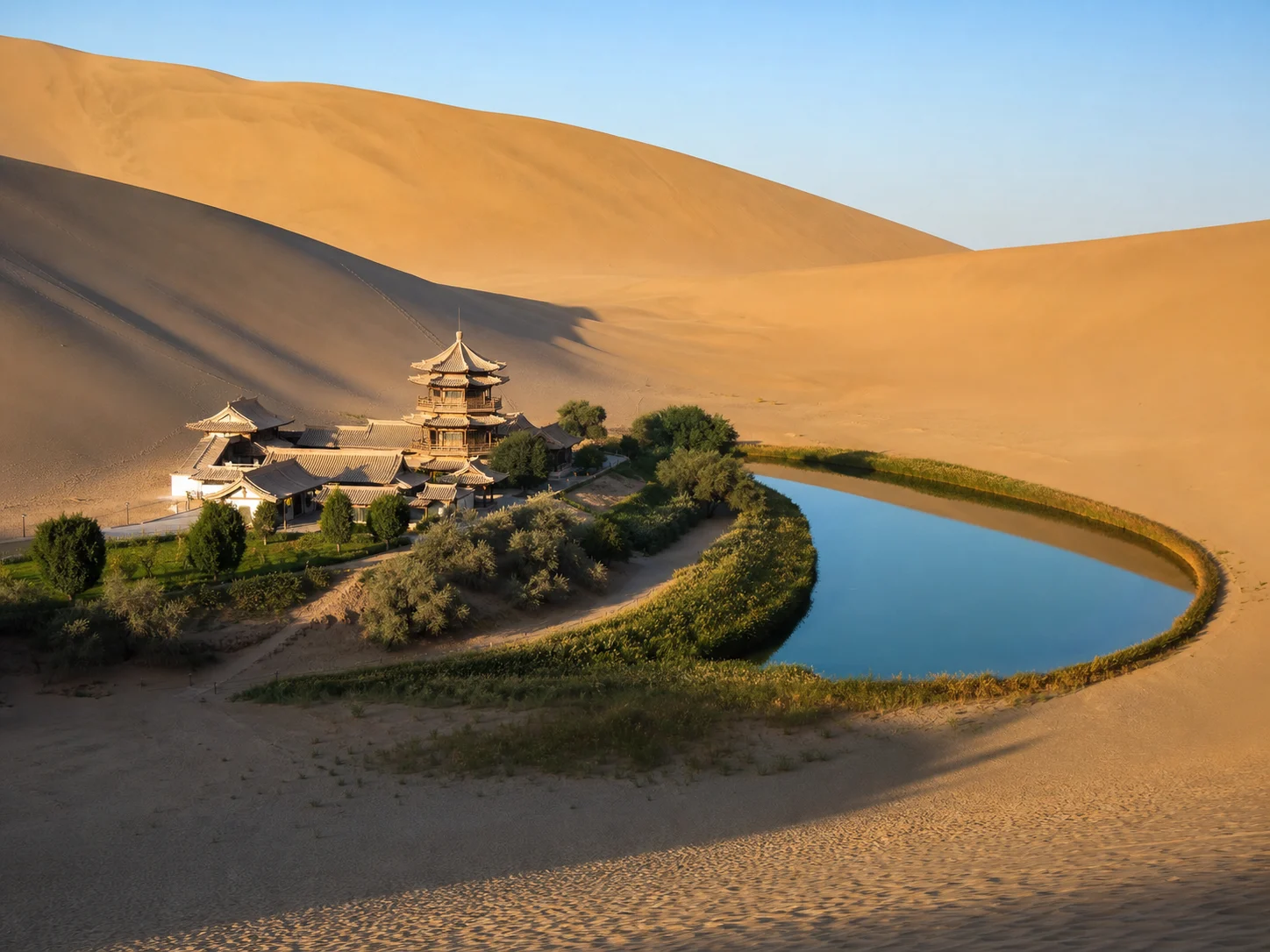 Crescent Lake among the dunes at Dunhuang