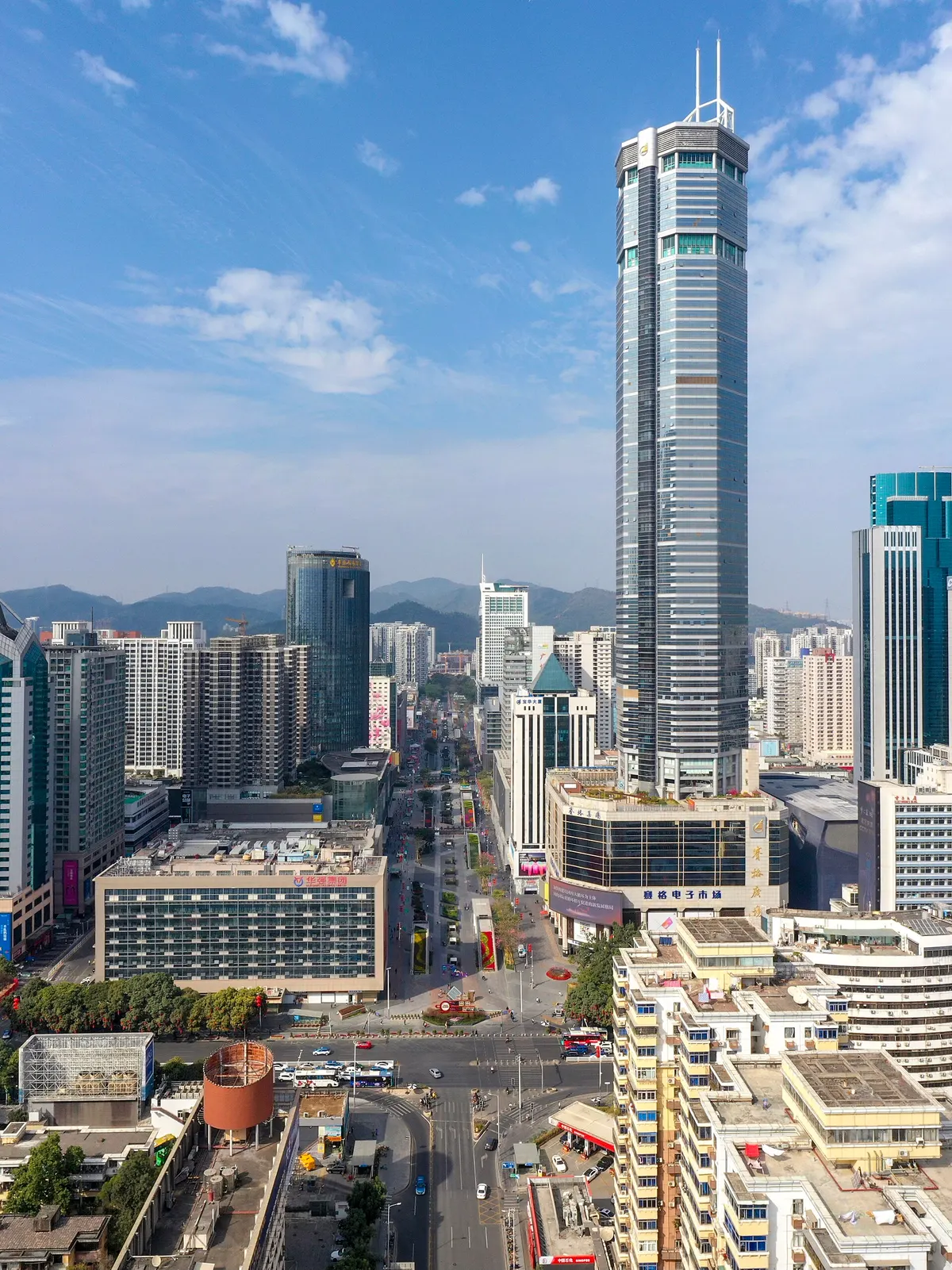 Huaqiangbei's illuminated electronics district in central Shenzhen